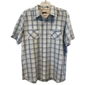 Quiksilver Mens Large Short Sleeve Plaid Button Up Shirt Blue Grey Surf Casual